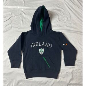 Dolmen Clothing Ireland Navy Blue Embroidered Shamrock Hoodie Kids Size 3-4 NWT